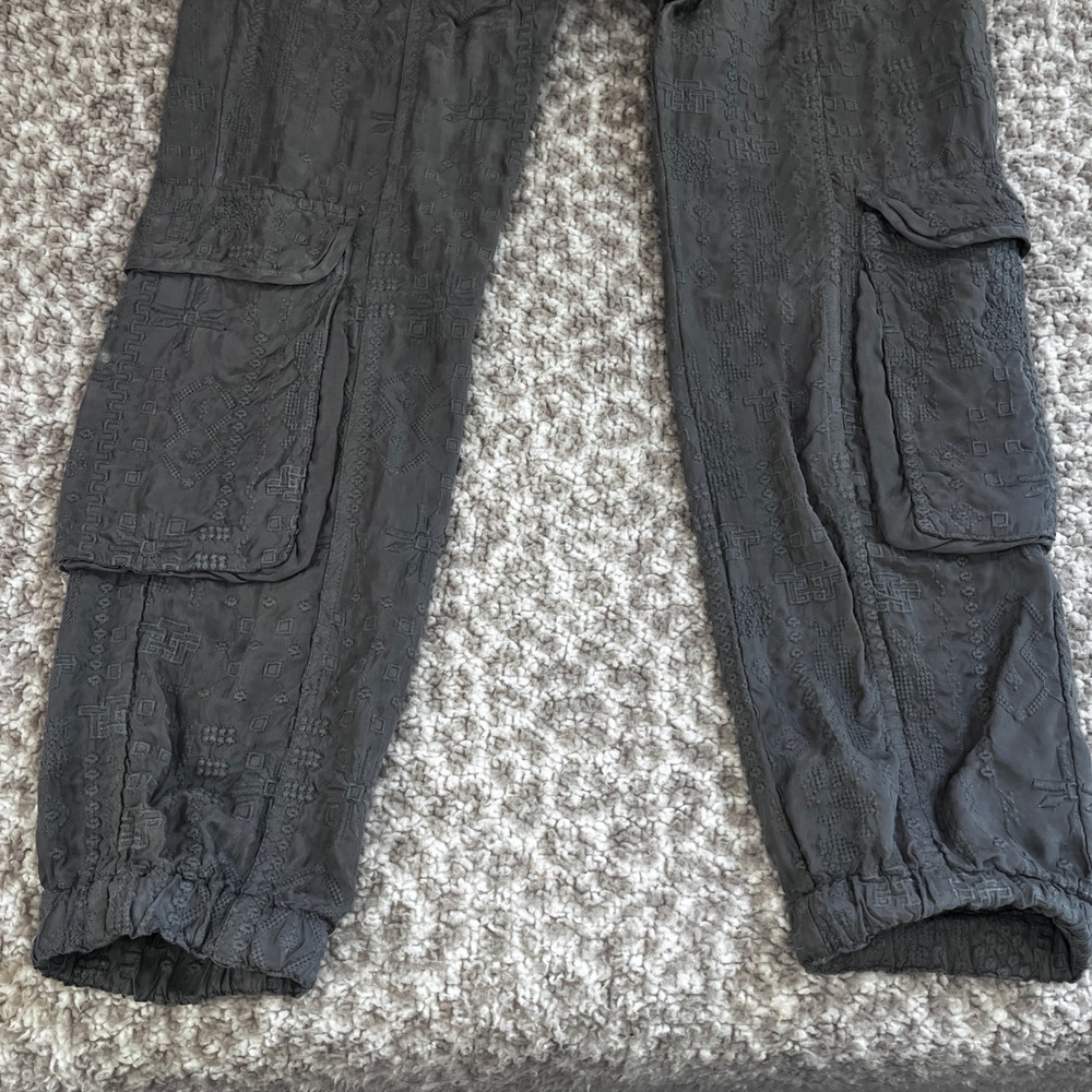 Johnny Was Cupro Grey Embroidered Cargo Jaspil Jogger Pants XS - Picture 6 of 12